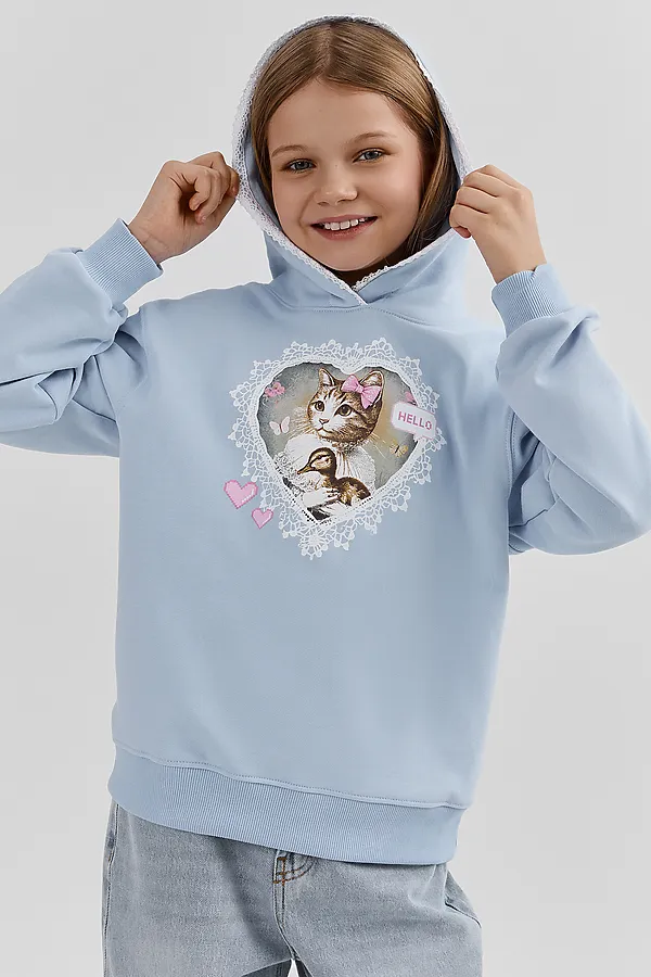 Худи для девочек MARK FORMELLE, небо +печать - фото 1