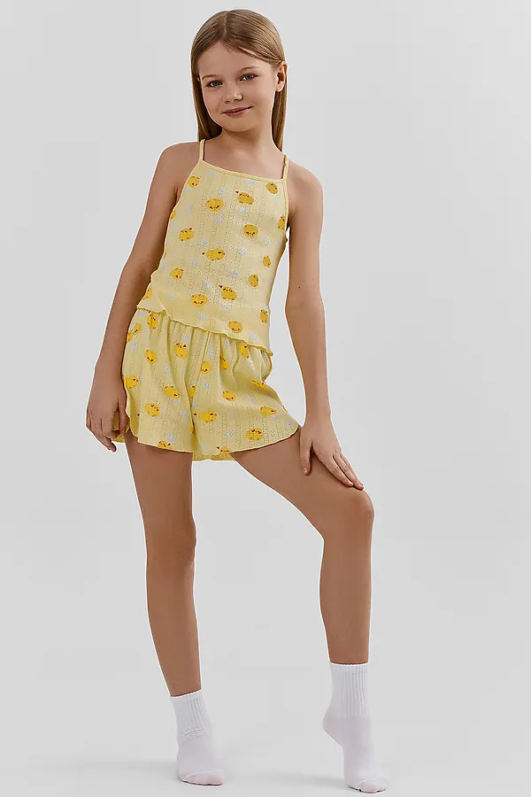 Комплект для девочек (топ, шорты) MARK FORMELLE, уточки на желтом - фото 1