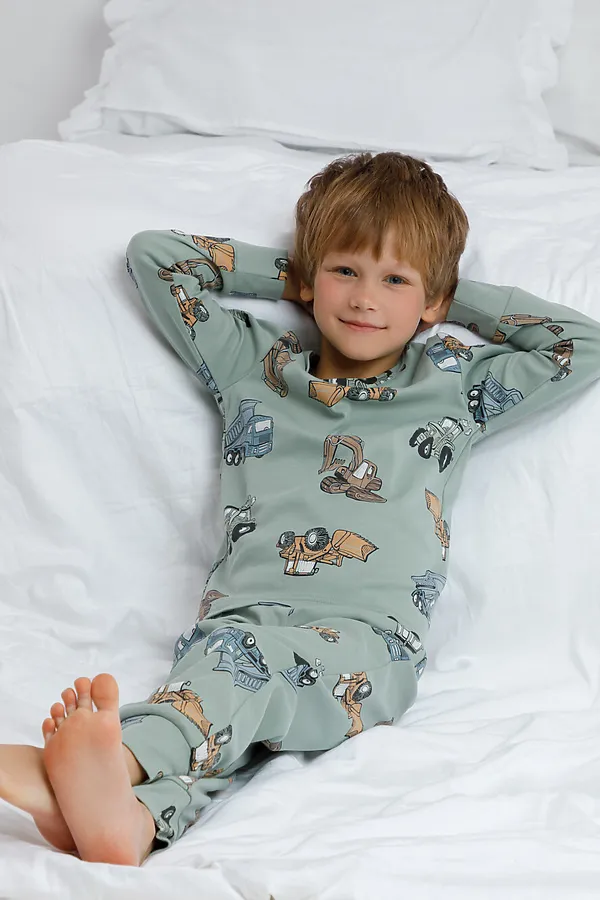 Пижама CROCKID, морской синий,дорожная техника - фото 1