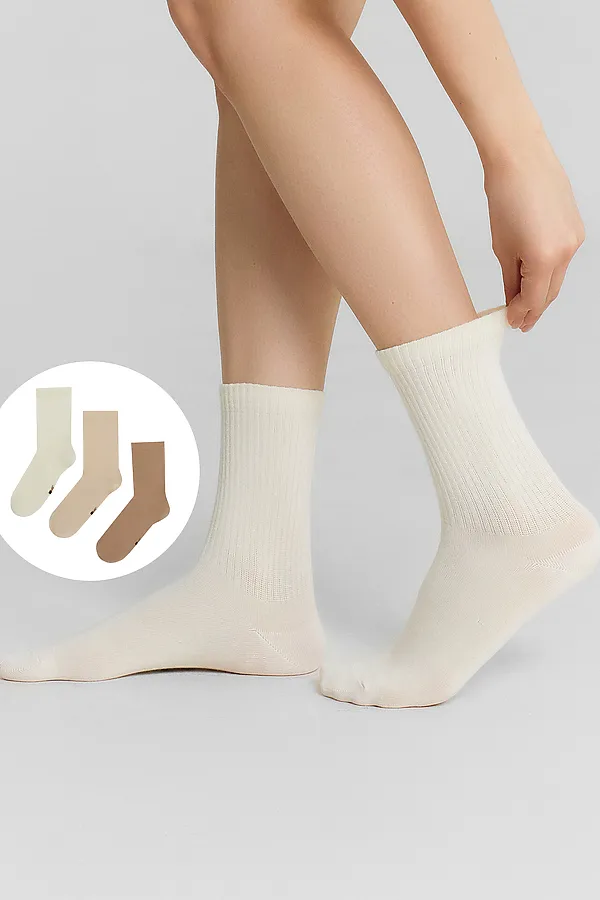 Носки женские (3 пары) MARK FORMELLE, кремовый /нюдовый /капучино/ - фото 1