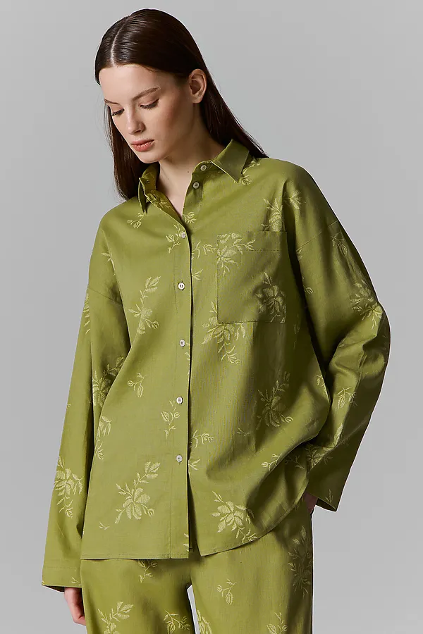 Рубашка женская MARK FORMELLE, цветы на оливковом - фото 1