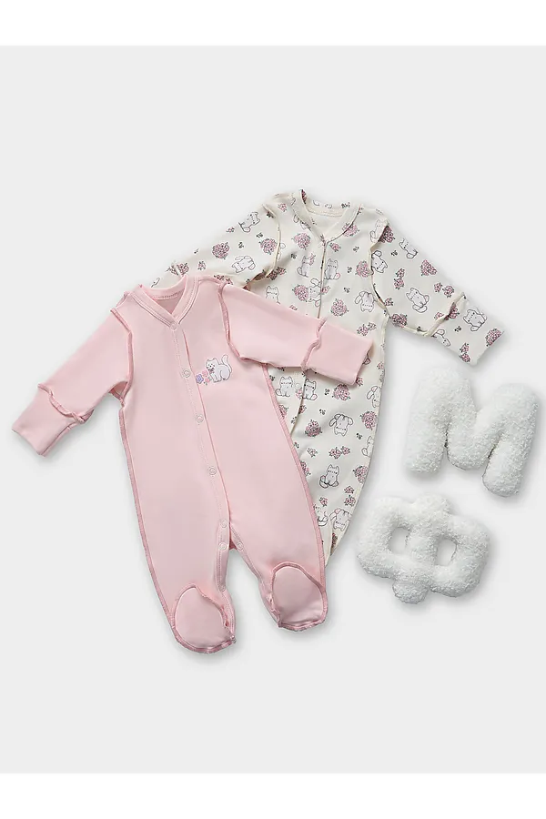Комбинезон нательный детский (2шт.) MARK FORMELLE, котики с цветами на молочном +розовый - фото 1