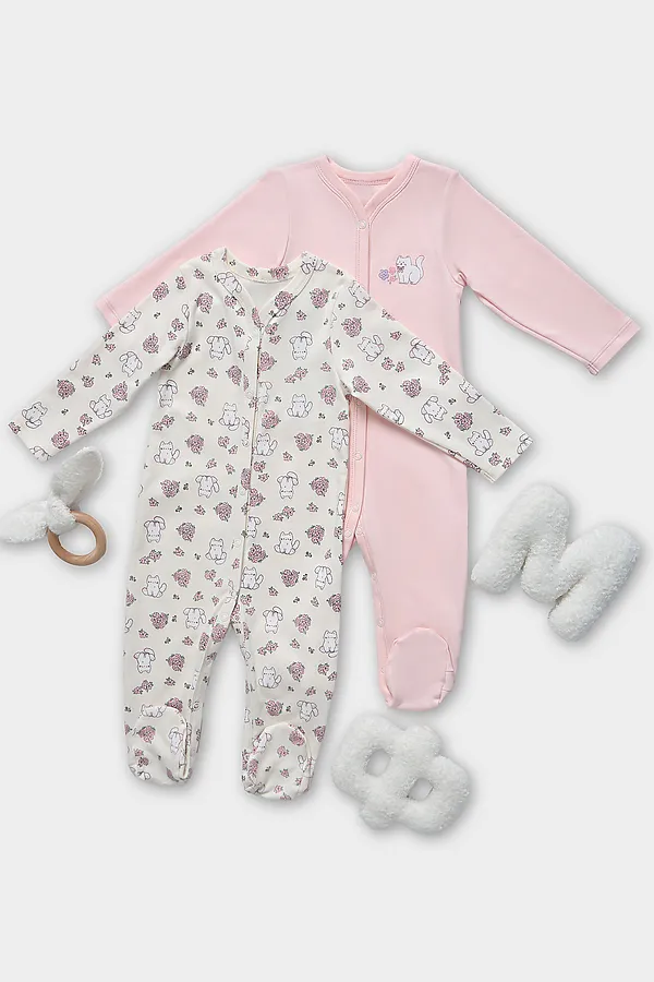 Комбинезон нательный детский (2шт.) MARK FORMELLE, котики с цветами на молочном +розовый - фото 1