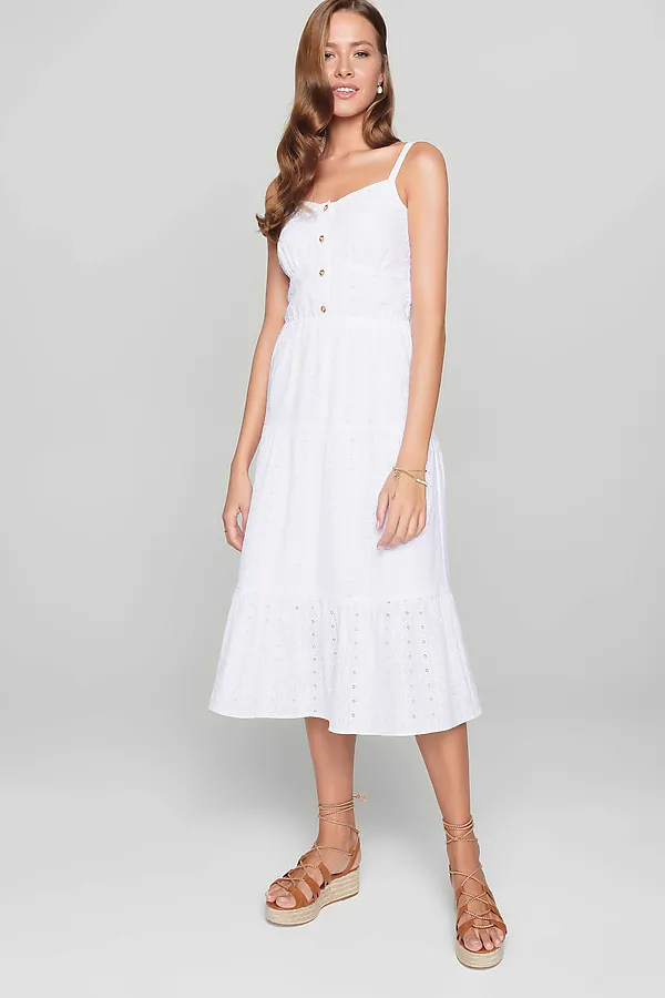 CONTE LPL 1143 Легкое платье с вышивкой ришелье на тонких бретелях из хлопка премиального качества CONTE ELEGANT, белый - фото 1