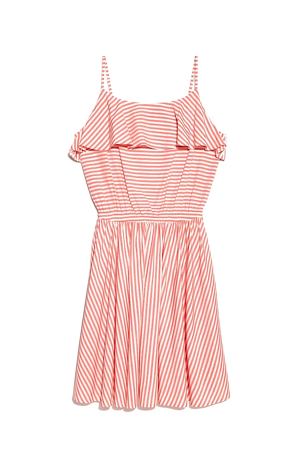 CONTE LPL 911 Ультрамодное платье в полоску на тонких бретелях CONTE ELEGANT, белый-коралловый - фото 1