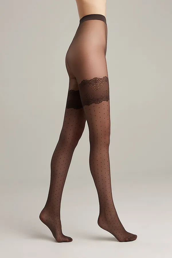 CONTE SEDUCTION Колготки женские в точку с имитацией чулок CONTE ELEGANT, графитовый - фото 1