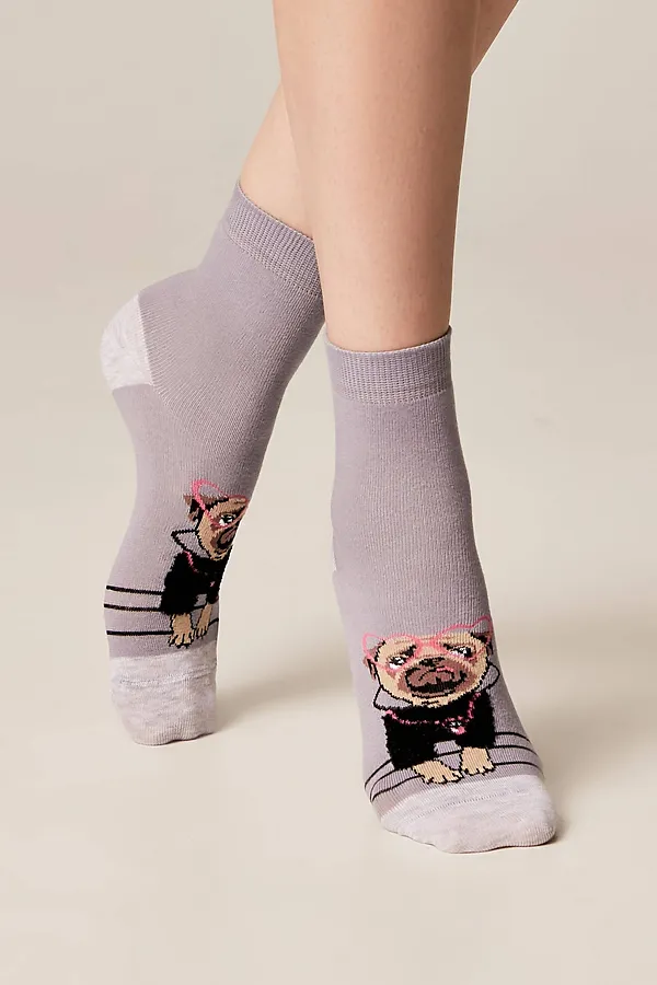 Брестские Носки женские 1133 CLASSIC (с пушистым рисунком) БРЕСТСКИЕ, серый-сиреневый - фото 1