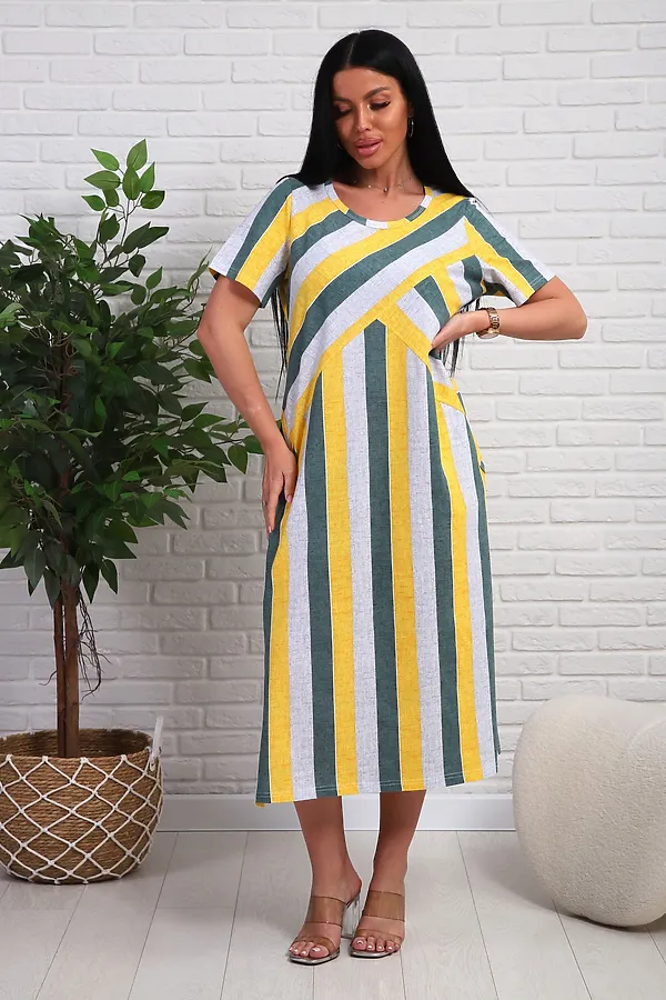 Платье 348т НАТАЛИ, желтый/зеленый - фото 1