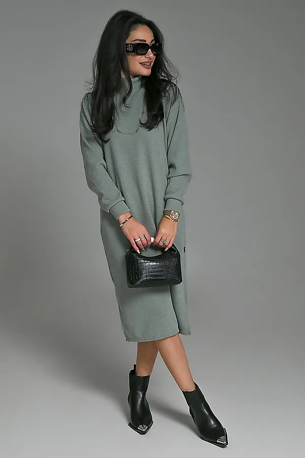 Платье теплое в рубчик НАТАЛИ, зеленый - фото 1