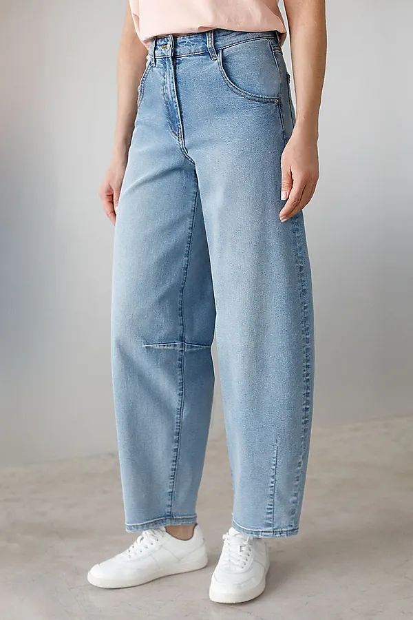 Джинсы barrel с декоративной стиркой из эластичного денима VILATTE, голубой - фото 1