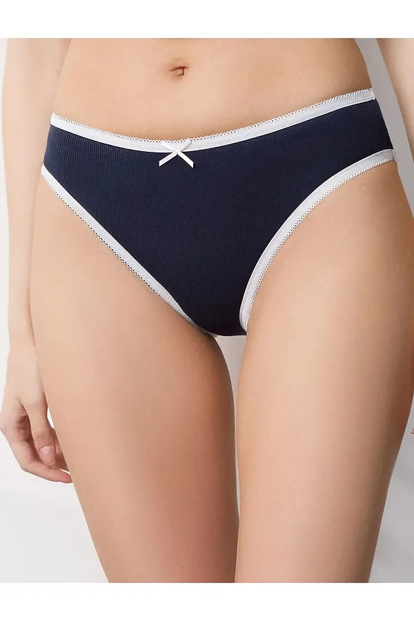 Трусы слипы со средней посадкой из эластичного трикотажа кашкорсе VILATTE, т.синий - фото 1