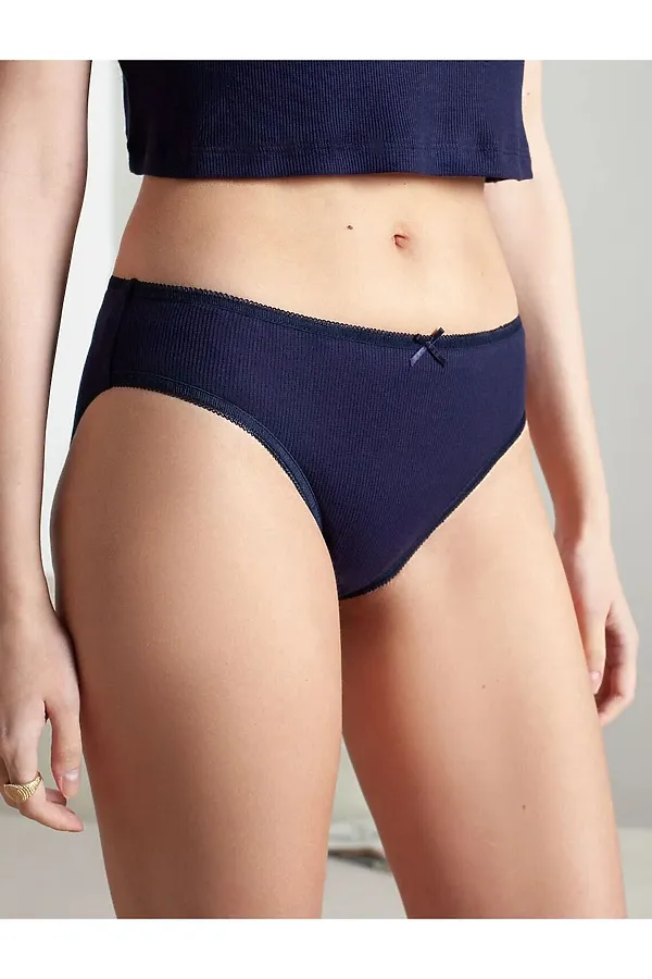 Трусы слипы со средней посадкой из фактурного трикотажа в рубчик VILATTE, т.синий - фото 1