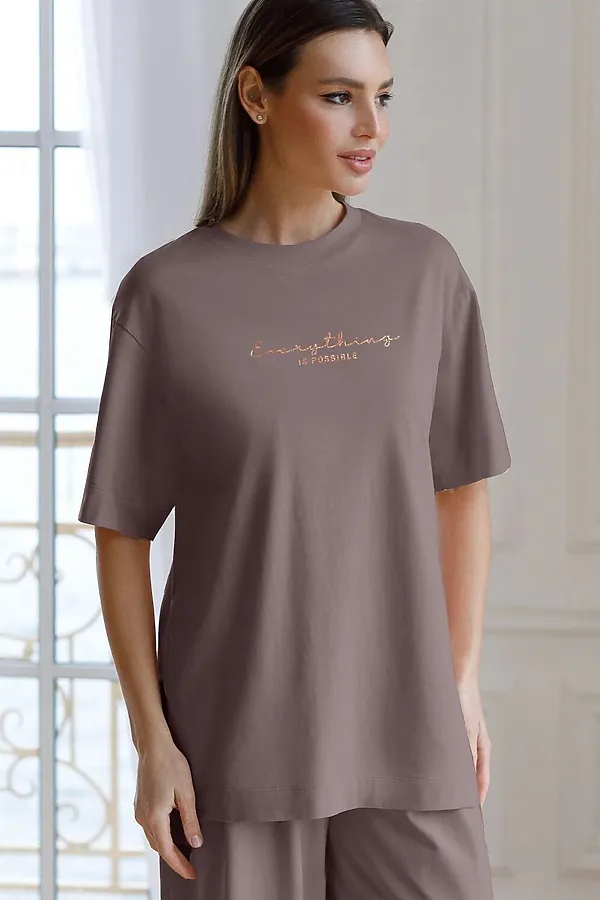 Футболка оверсайз с принтом из премиального 100% хлопка VILATTE, кофе_everything - фото 1
