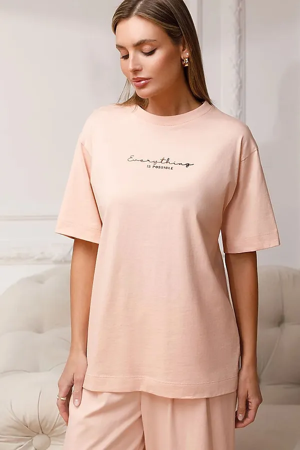 Футболка оверсайз с принтом из премиального 100% хлопка VILATTE, пудра_everything - фото 1