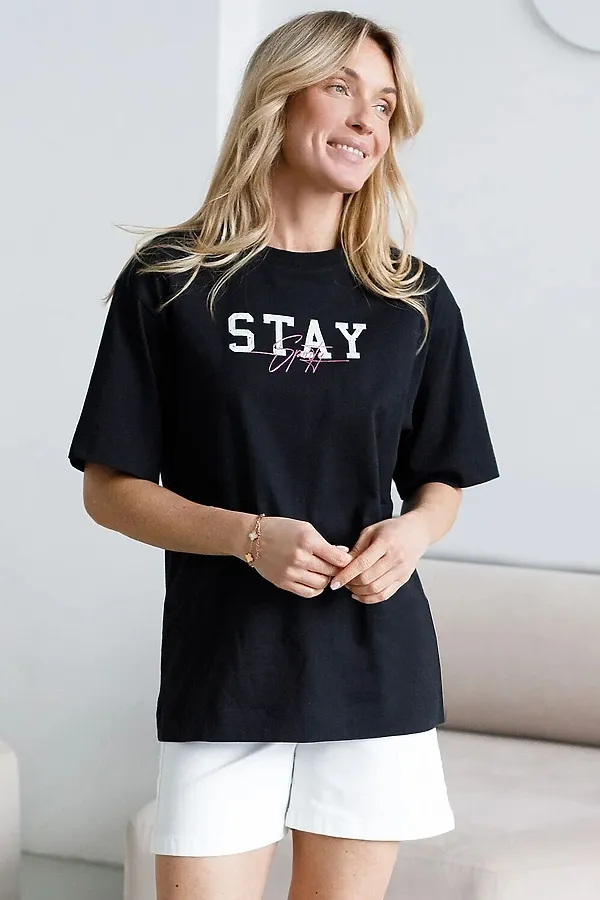 Футболка оверсайз с принтом из премиального 100% хлопка VILATTE, черный_sporty - фото 1