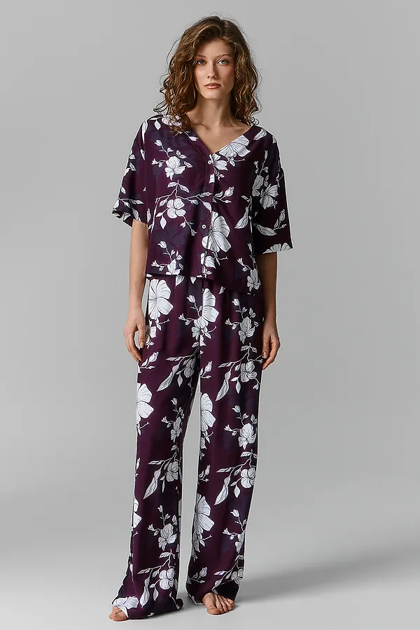 Костюм женский (жакет, брюки) MARK FORMELLE, цветы на винном - фото 1