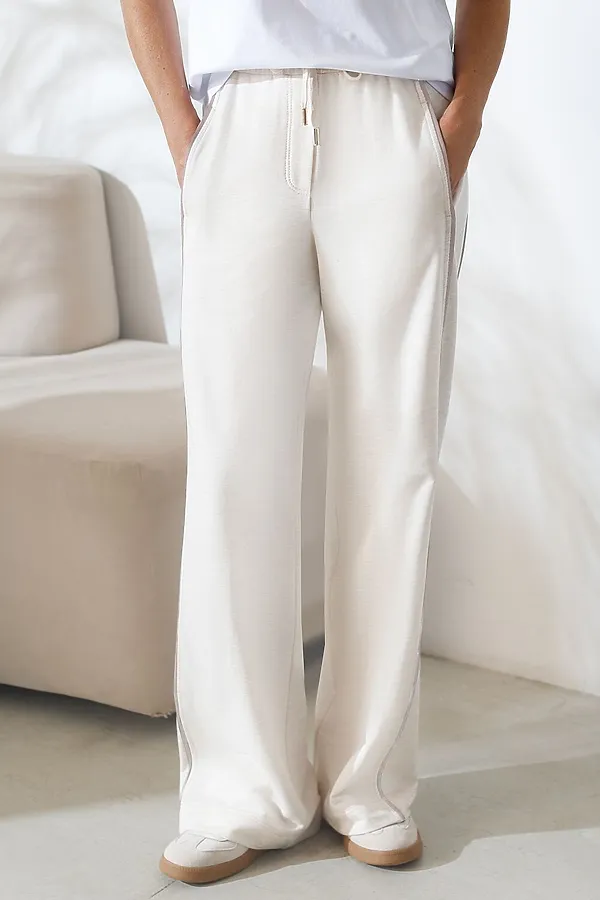 Прямые брюки с лампасами из эластичного футера двухнитки без начеса VILATTE, белый - фото 1