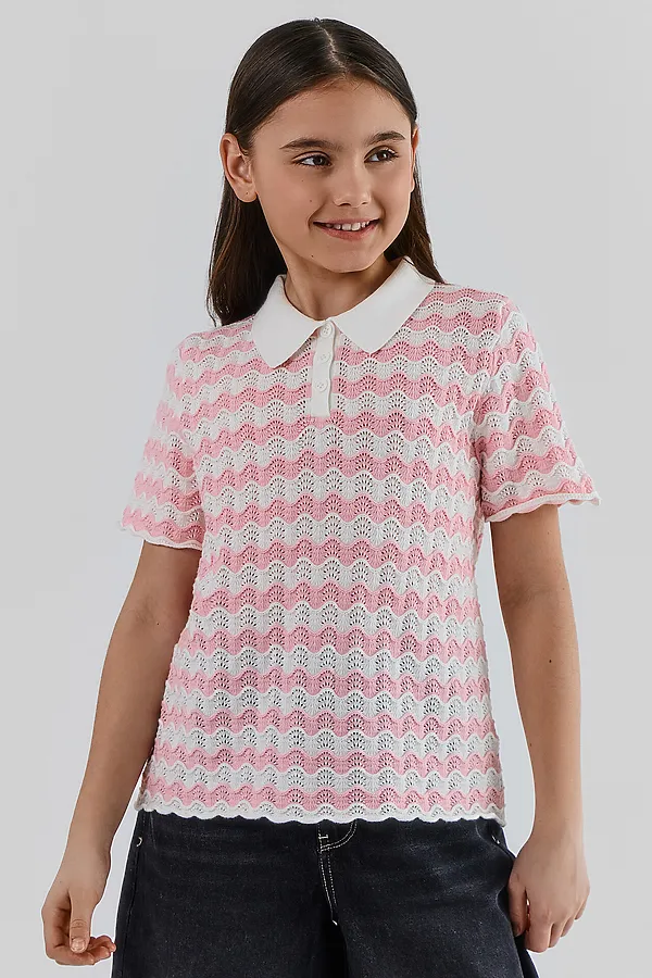 Поло для девочек MARK FORMELLE, бело -розовая волна - фото 1
