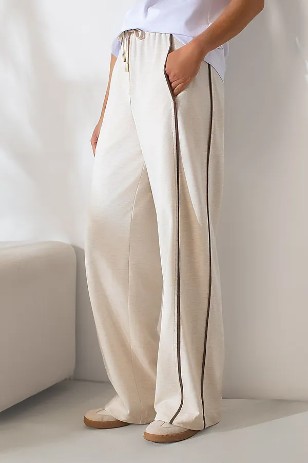 Прямые брюки с лампасами из эластичного футера двухнитки без начеса VILATTE, овсяный меланж - фото 1