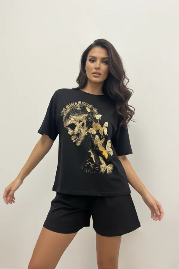 Костюм с шортами с шортами и футболкой 366 НАТАЛИ, черный - фото 1