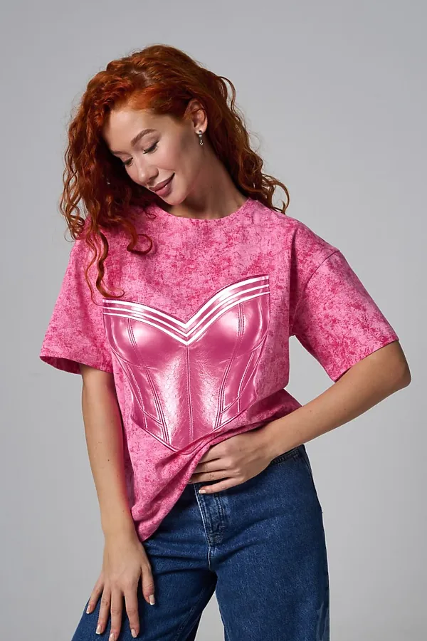 Футболка 8594 НАТАЛИ, фуксия+корсет - фото 1