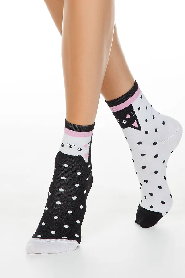 CONTE HAPPY Хлопковые носки c рисунками "Котики" CONTE ELEGANT, черно-белый - фото 1