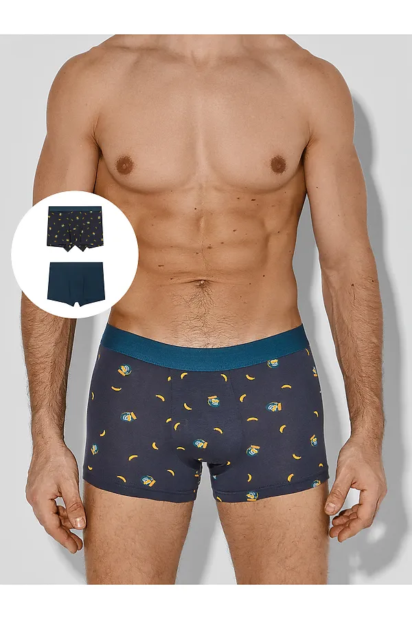 Трусы мужские (2шт) MARK FORMELLE, обезьяны на графите +морская волна - фото 1