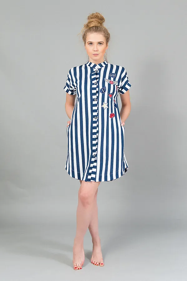 Халат на пуговицах 96 НАТАЛИ, синяя полоска - фото 1