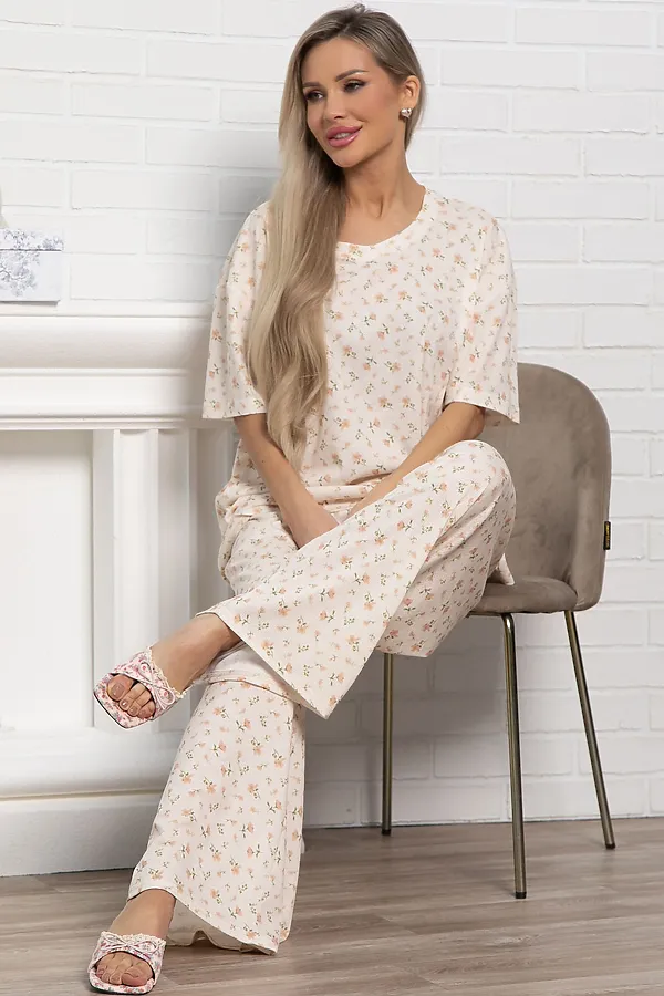 Костюм домашний с брюками Мона LADY TAIGA, бежево-розовый - фото 1