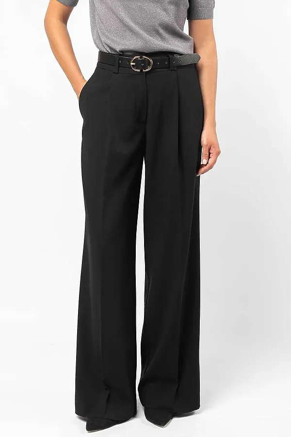Брюки-палаццо из эластичного крепа VILATTE, черный - фото 1