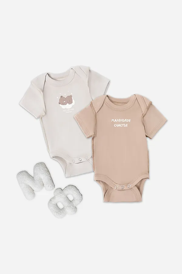 Боди детское (2шт.) MARK FORMELLE, серо-коричневый +бежевый +печать - фото 1