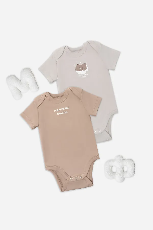 Боди детское (2шт.) MARK FORMELLE, серо-коричневый +бежевый +печать - фото 1