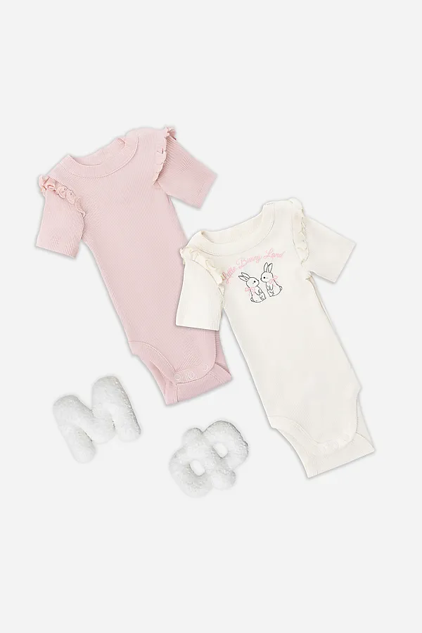 Боди детское (2шт.) MARK FORMELLE, молочный +розовый +печать - фото 1