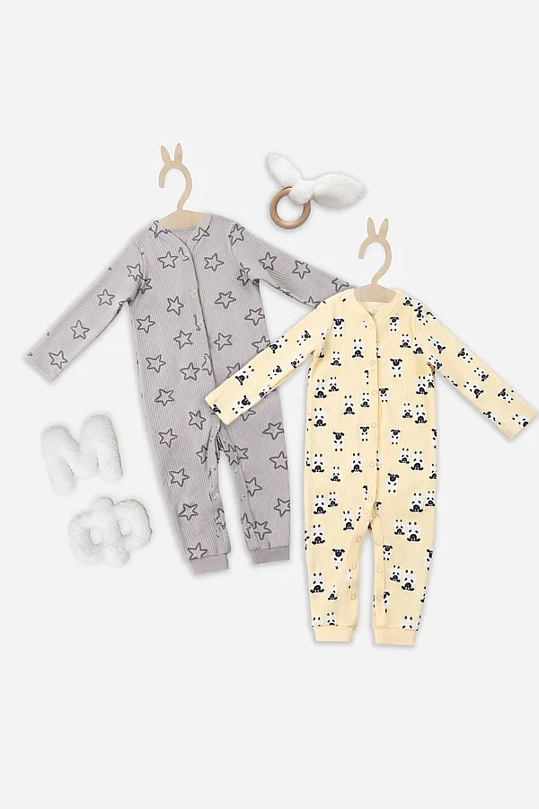 Комбинезон нательный детский (2шт.) MARK FORMELLE, барашки на абрикосовом +звездочки на сером - фото 1