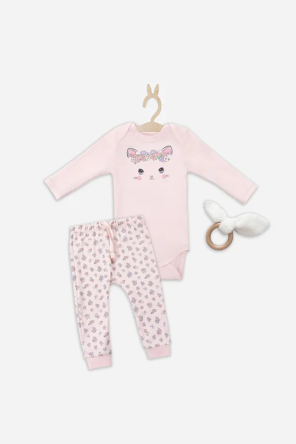 Комплект детский (боди, ползунки) MARK FORMELLE, розовый +цветочки на розовом - фото 1