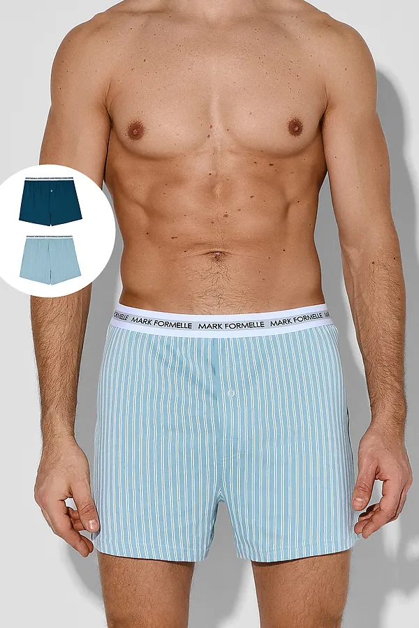 Трусы мужские (2шт) MARK FORMELLE, белая полоска на полыни +морская волна - фото 1