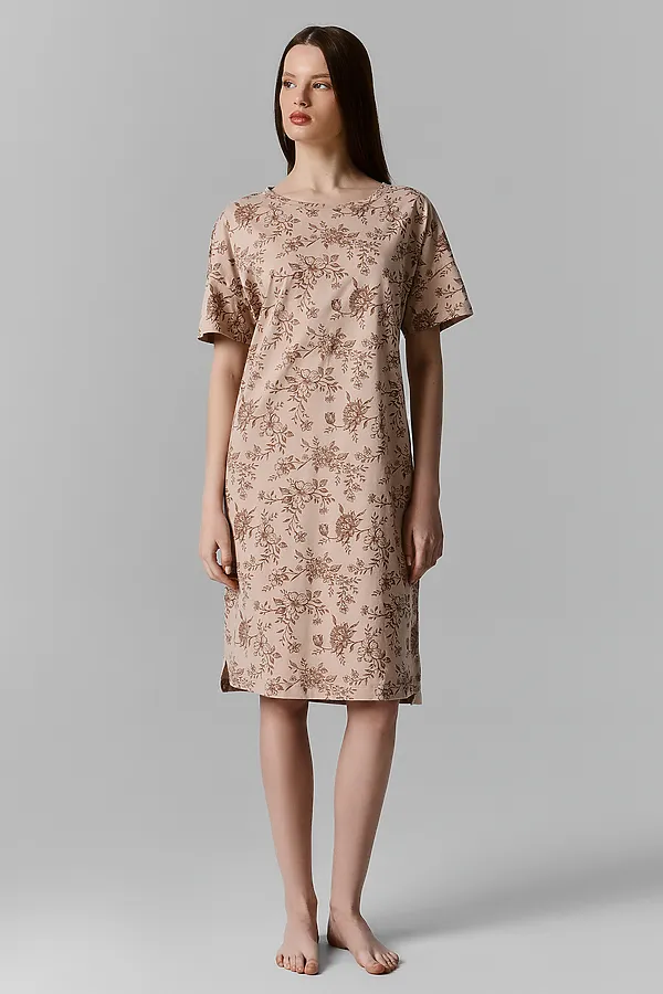 Сорочка ночная женская MARK FORMELLE, цветы на бежевом - фото 1