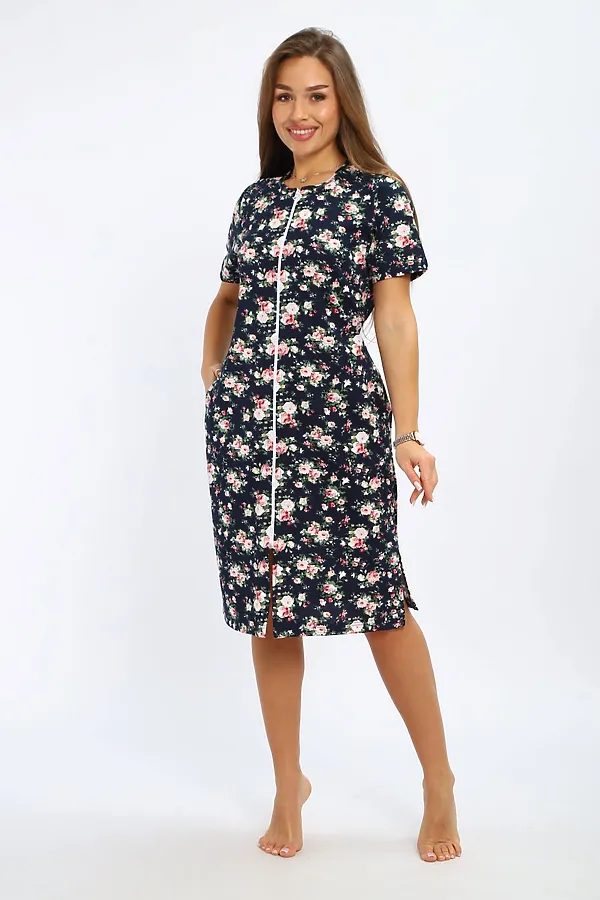 Халат ПХДЖ НАТАЛИ, синий, розы - фото 1