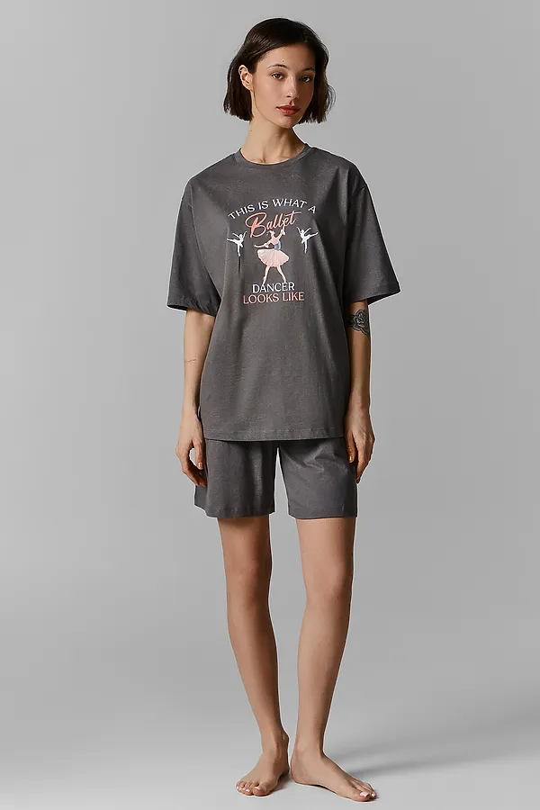 Комплект женский (джемпер, шорты) MARK FORMELLE, потертость на сером +печать - фото 1