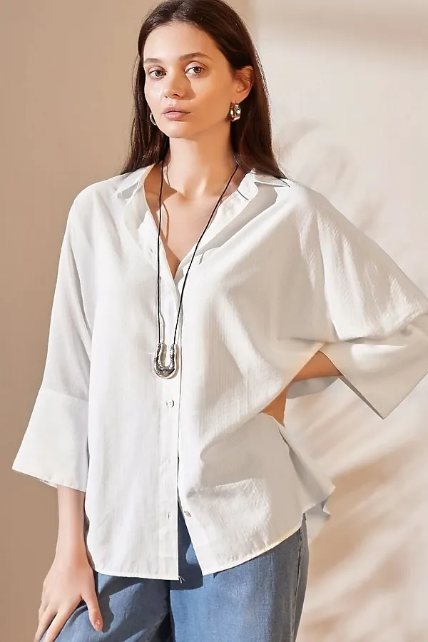 Блузка с цельнокроеным рукавом 3/4 из эластичного хлопка VILATTE, белый - фото 1