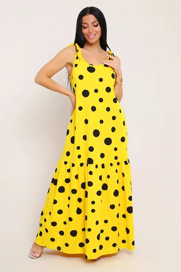 Сарафан летний длинный 002 НАТАЛИ, желтый горох - фото 1