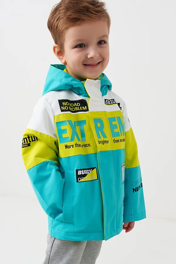 Куртка текстильная с полиуретановым покрытием для мальчиков (ветровка) PLAYTODAY, белый,светло-зеленый,бирюзовый - фото 1