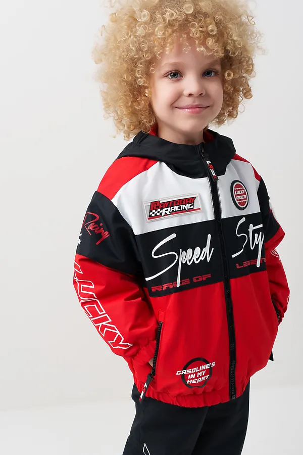 Куртка текстильная с полиуретановым покрытием для мальчиков (ветровка) PLAYTODAY, белый,черный,красный - фото 1