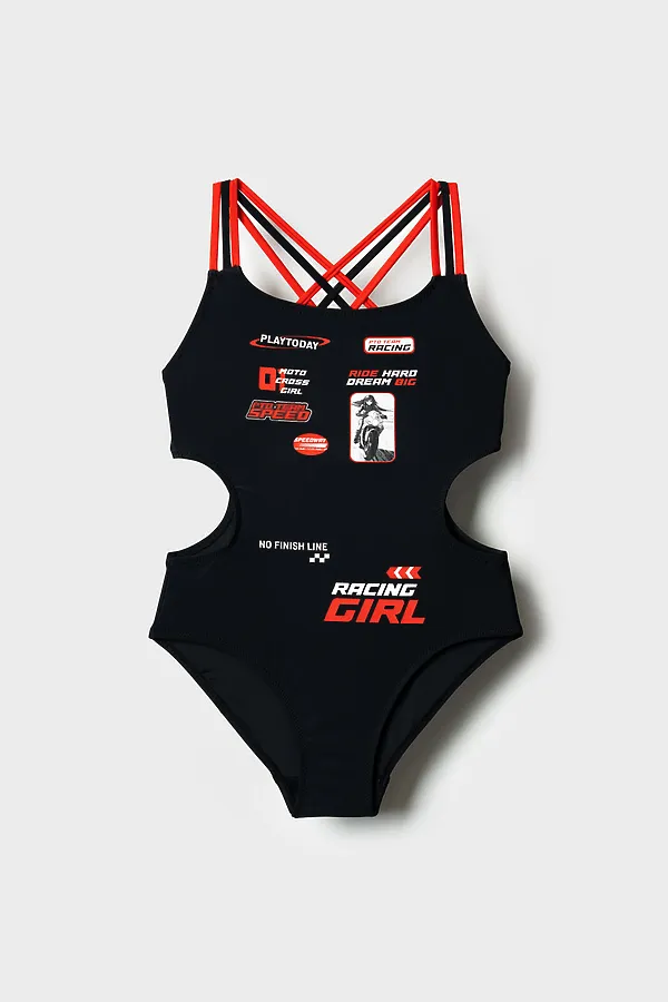 Купальник трикотажный для девочек PLAYTODAY, черный,красный - фото 1