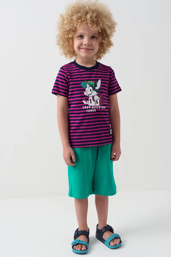 Фуфайка трикотажная для мальчиков (футболка) PLAYTODAY, тёмно-синий,малиновый - фото 1