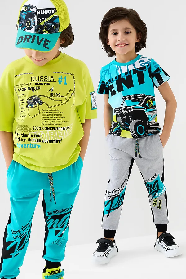 Брюки трикотажные для мальчиков, 2 пары в комплекте PLAYTODAY, черный,бирюзовый,серый - фото 1