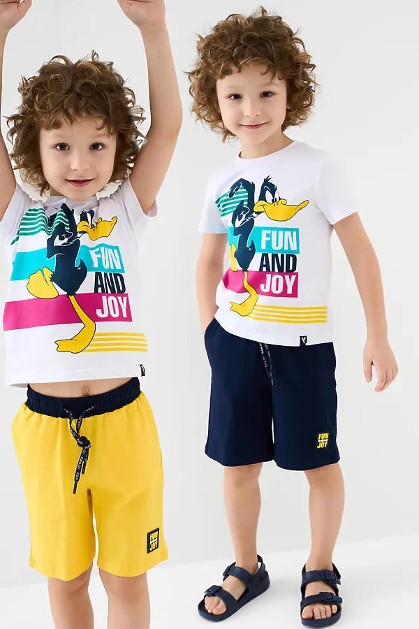 Шорты трикотажные для мальчиков, 2 шт в комплекте PLAYTODAY, тёмно-синий,жёлтый - фото 1