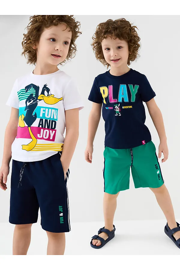 Шорты трикотажные для мальчиков, 2 шт в комплекте PLAYTODAY, тёмно-синий,зеленый - фото 1