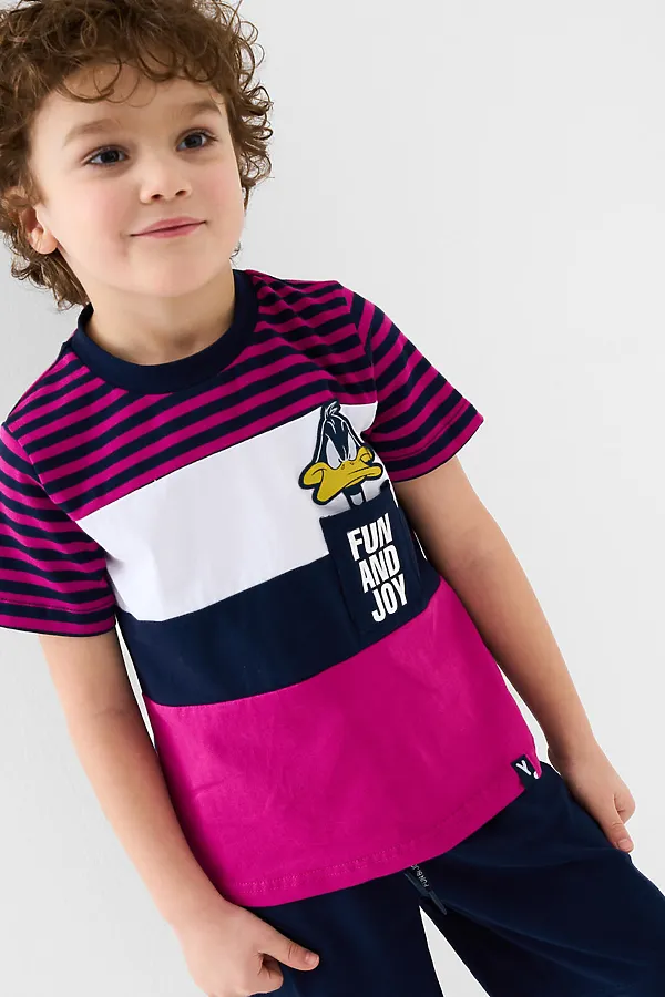 Комплект трикотажный для мальчиков: фуфайка (футболка), шорты PLAYTODAY, белый,малиновый,тёмно-синий - фото 1