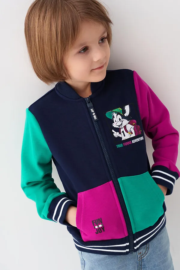 Толстовка текстильная для мальчиков PLAYTODAY, малиновый,зеленый,тёмно-синий - фото 1